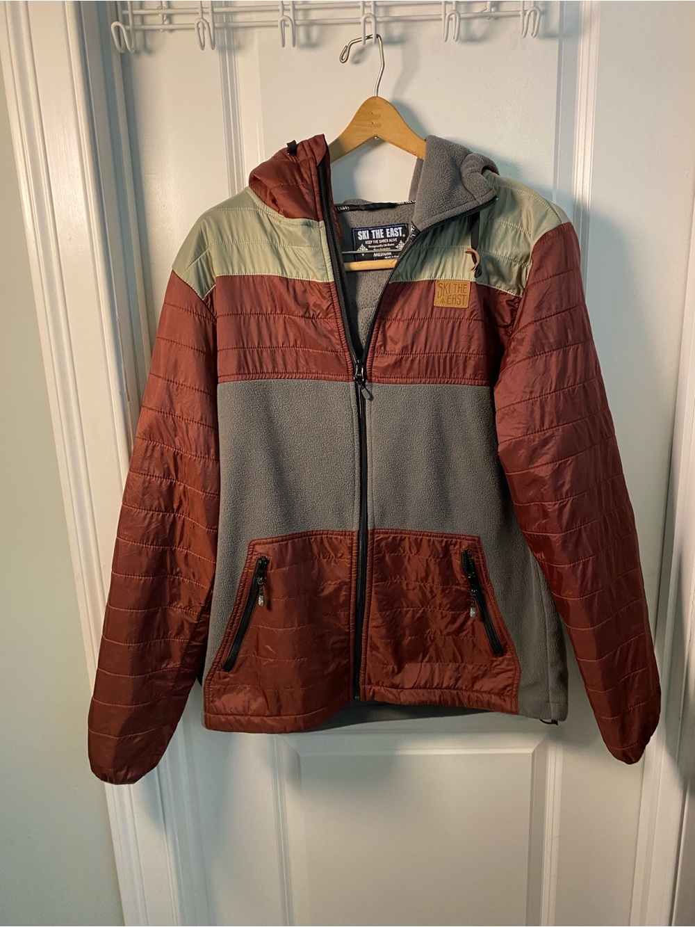Ski The East Rust Red and Gray Hybrid Hooded Jacket